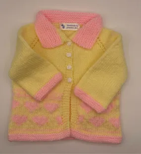 12-18 M Yellow and Pink Hearts Acrylic Knit Cardigan