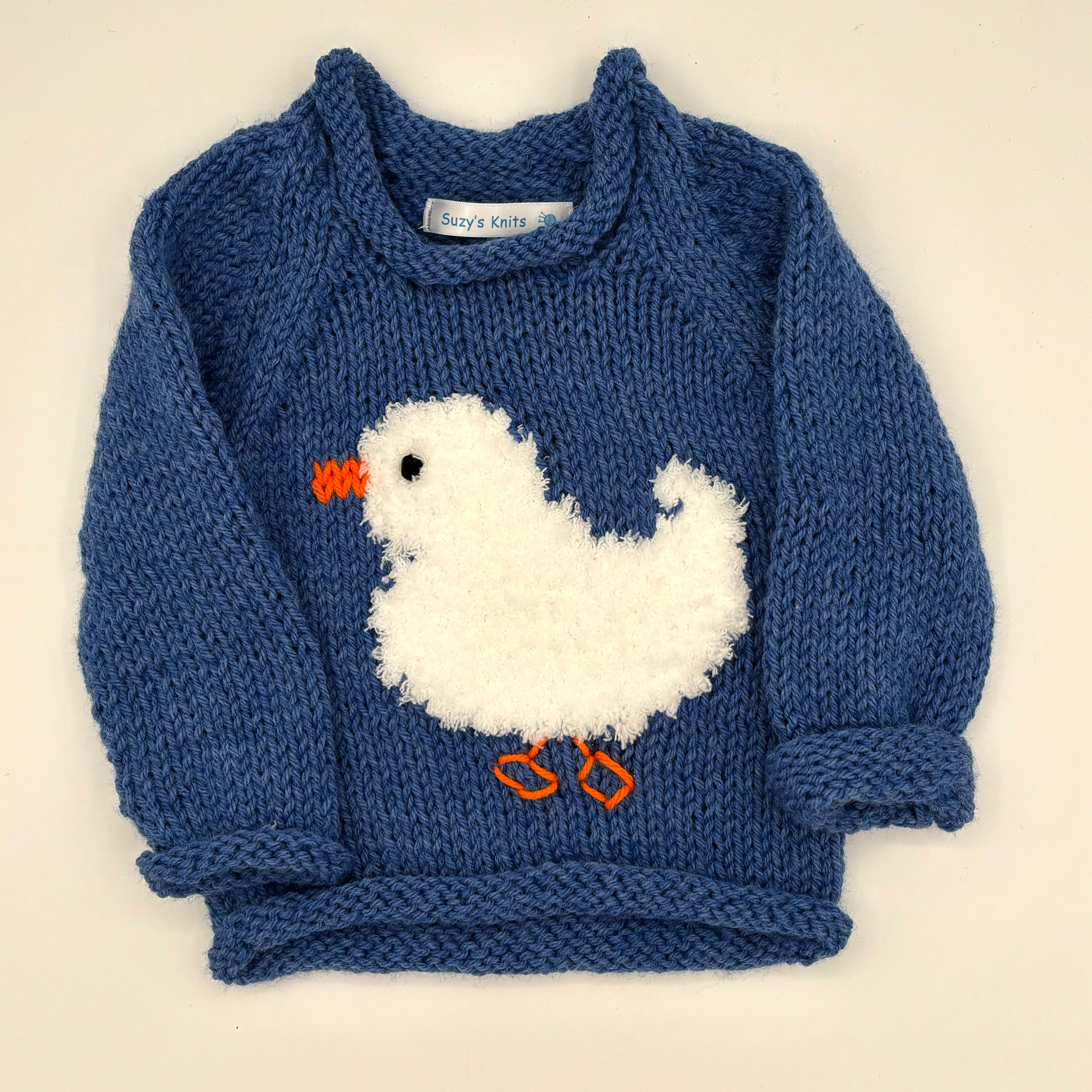 12 M Denim Blue Acrylic Knit Sweater with White Chick