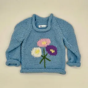 12 M Light Blue Acrylic Knit Sweater with Pastel Flowers