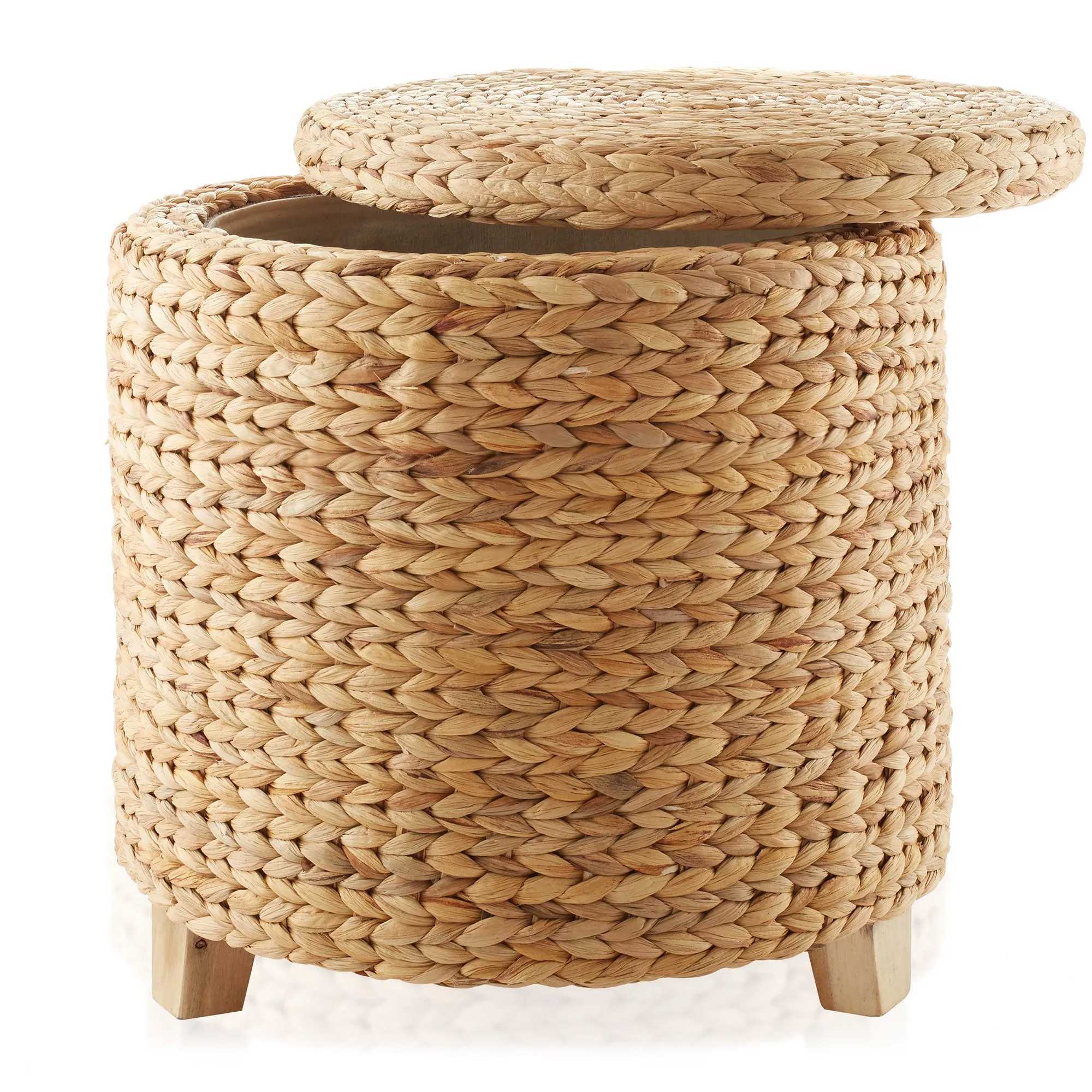 17" Round Water Hyacinth Storage Ottoman with Lid