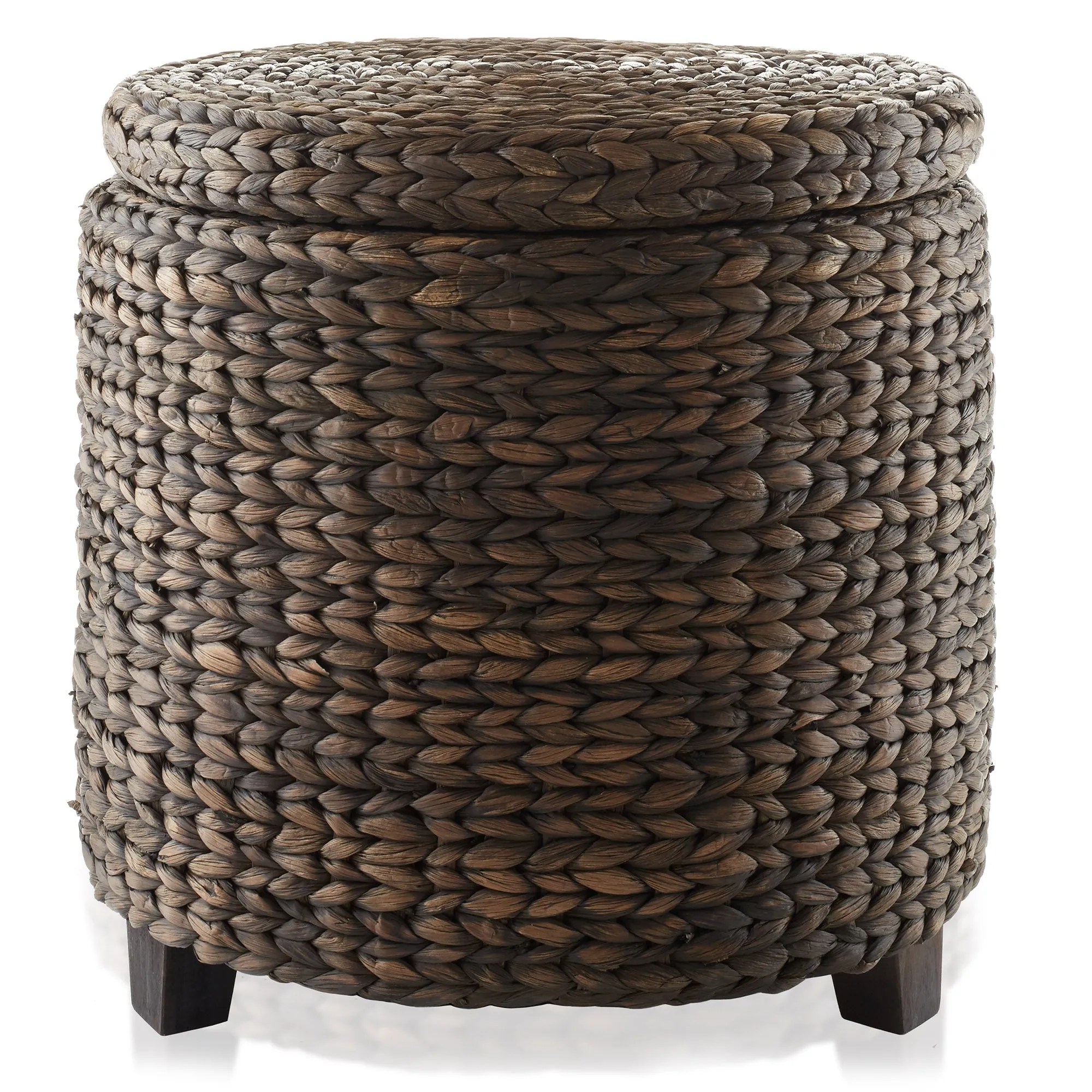 17" Round Water Hyacinth Storage Ottoman with Lid