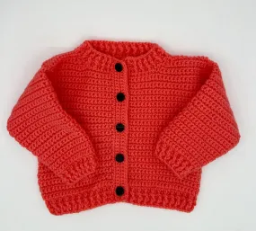 18-24 M Coral Acrylic Crochet Cardigan