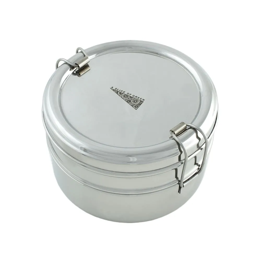 A Slice of Green Stainless Steel Two Tier Round Lunch Box