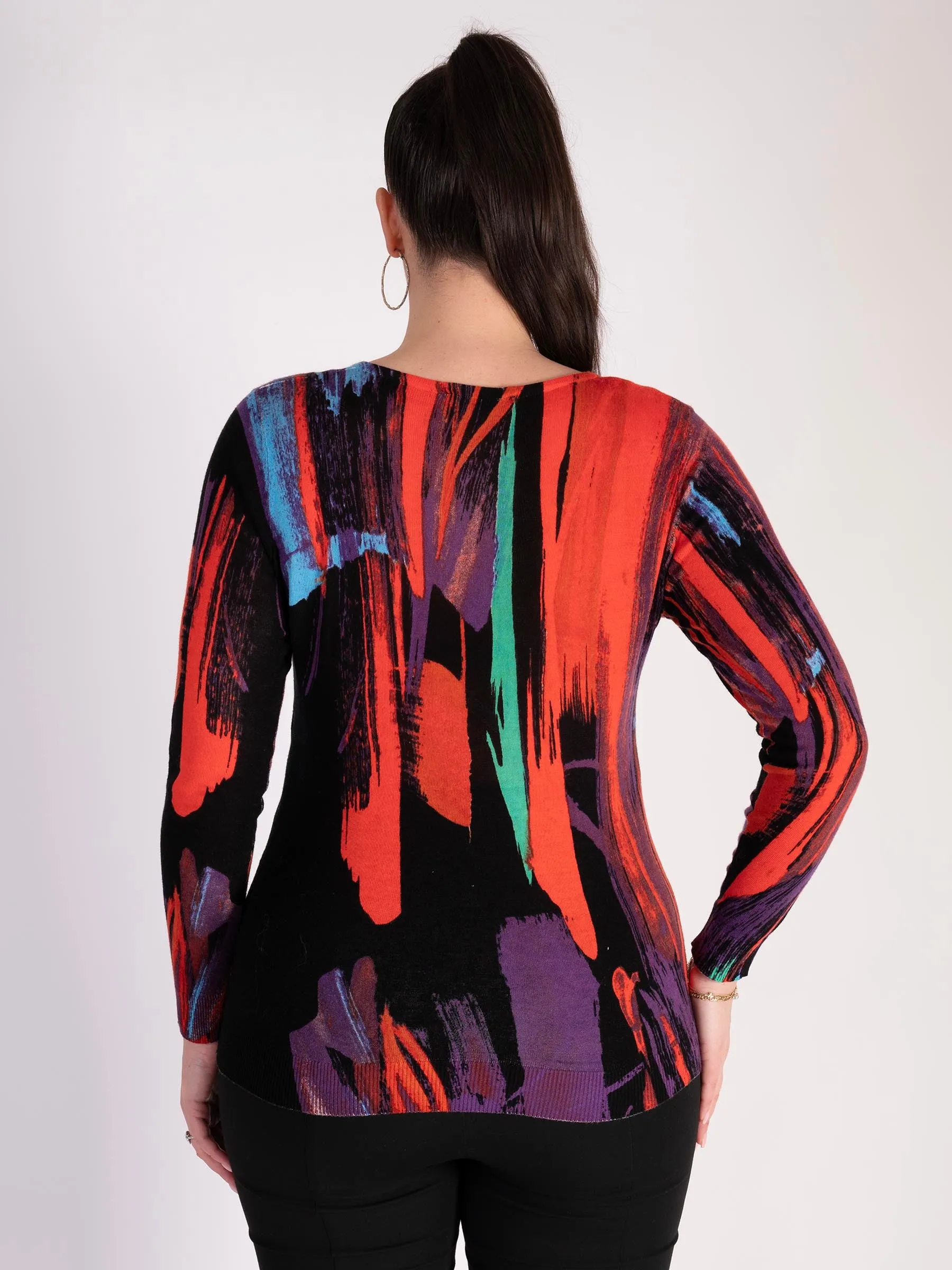 Abstract Stroke Print V-Neck Jumper