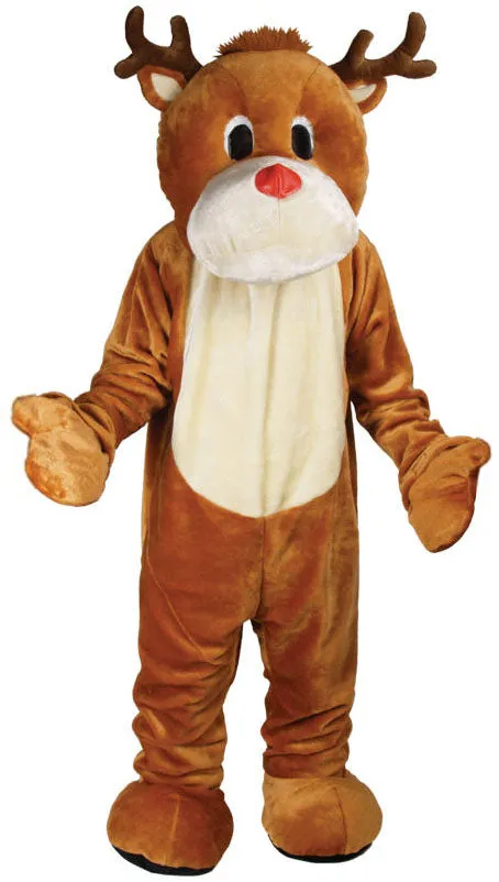 Adult Christmas Rudolf Red Nose Reindeer Mascot Fancy Dress Costume