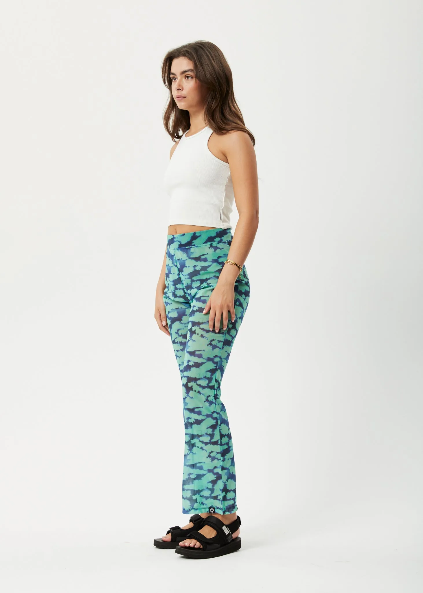 AFENDS Womens Liquid - High Waisted Sheer Pants - Jade Floral