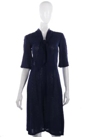 Amazing embroidered sheer 1940's vintage navy dress size XS