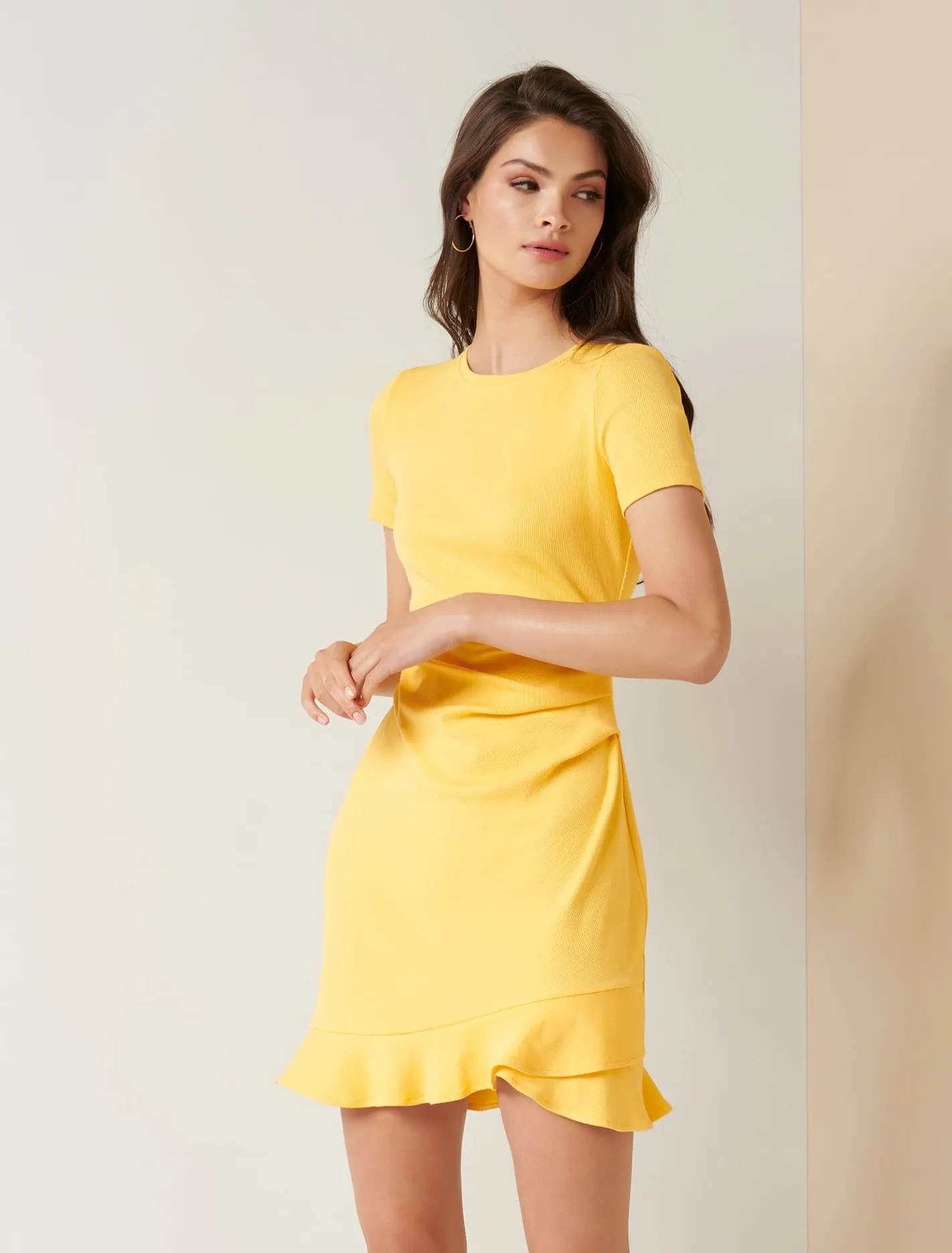 Annie Rib Short Sleeve Frill Dress