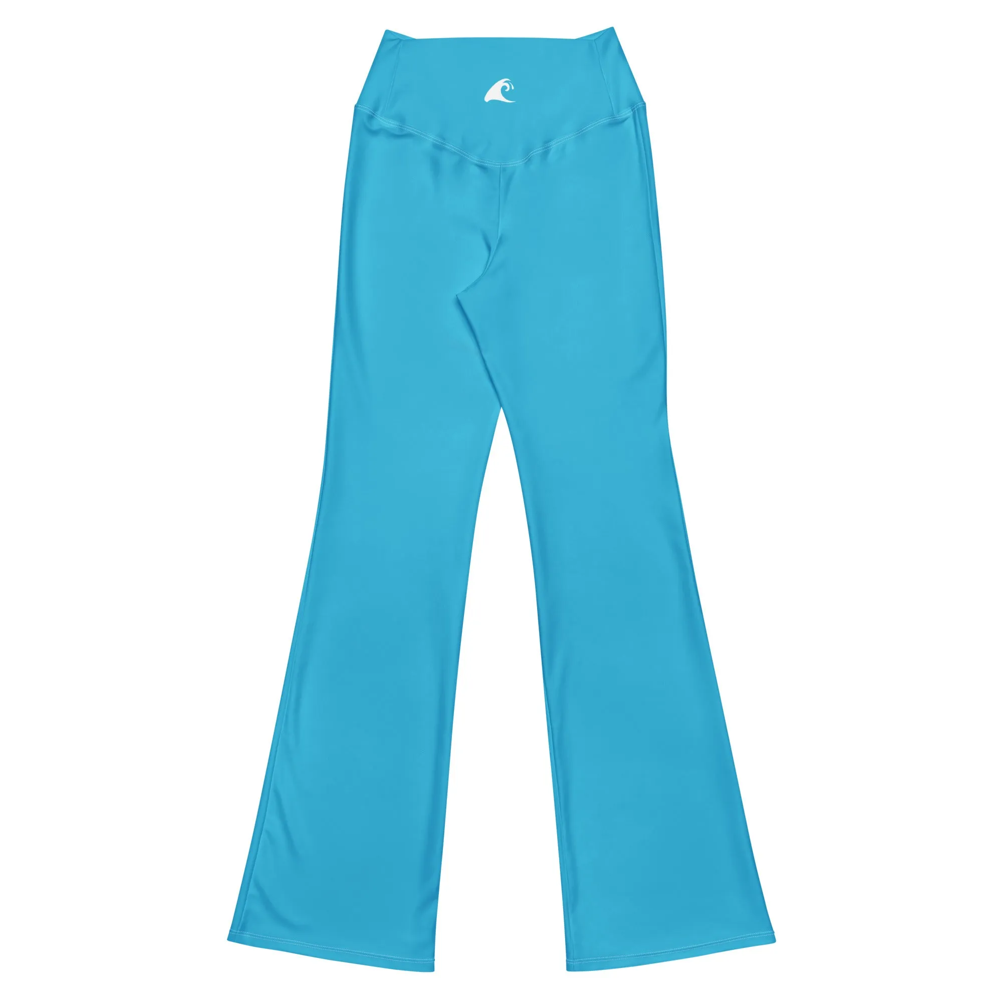 Aqua Blue Flare Leggings with Extremely Stoked Epic Wave Logo