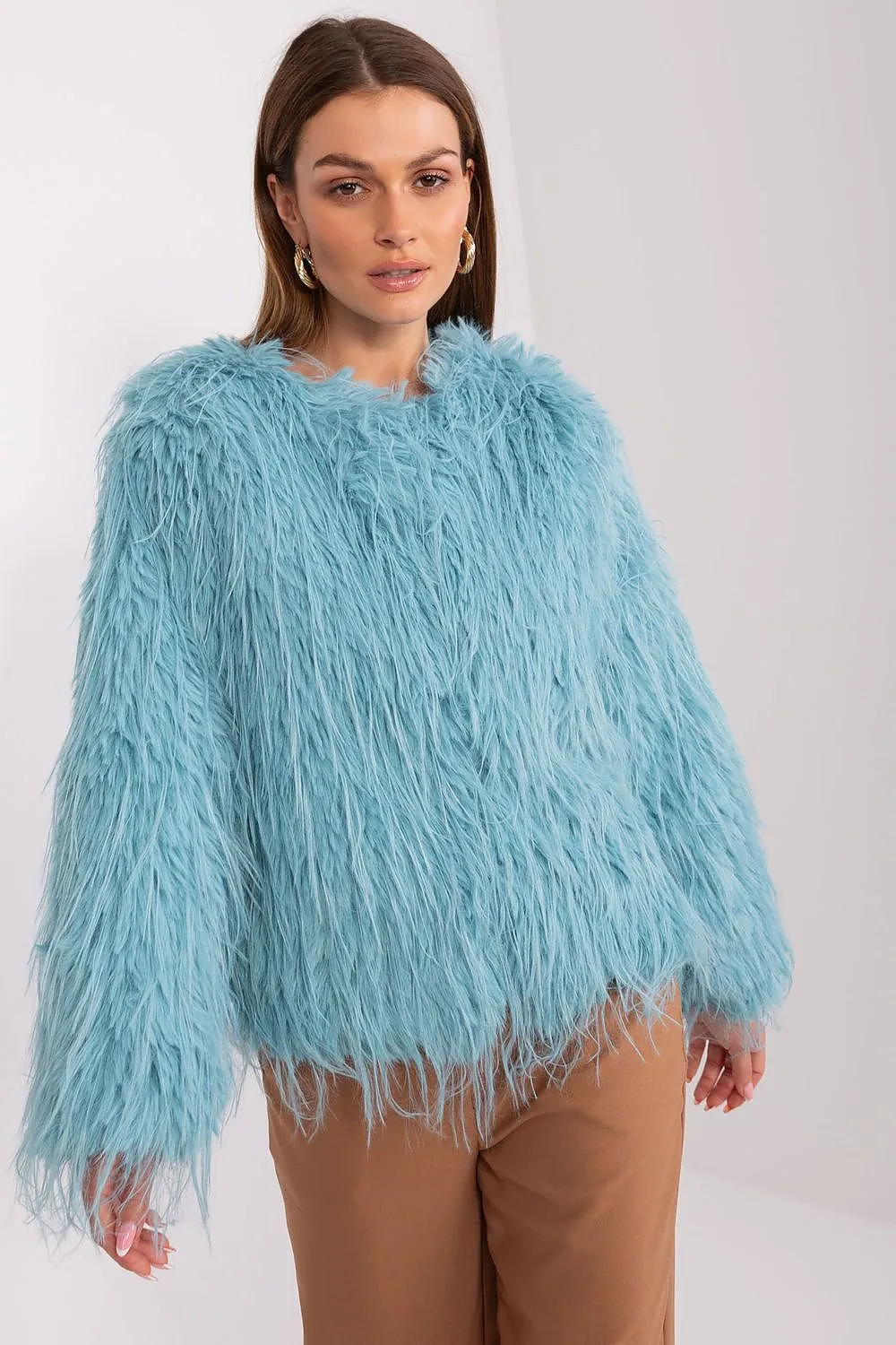 AT Faux Feather Fuzzy Jacket