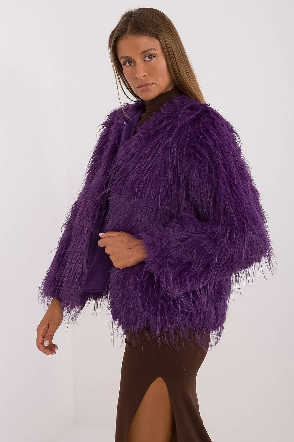 AT Faux Feather Fuzzy Jacket