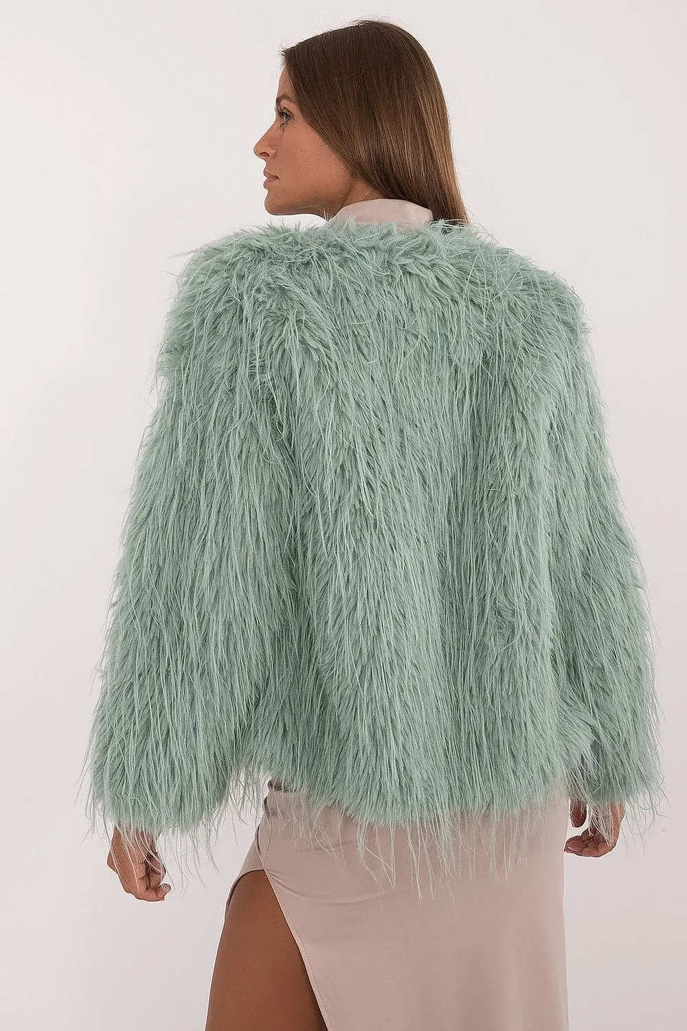 AT Faux Feather Fuzzy Jacket