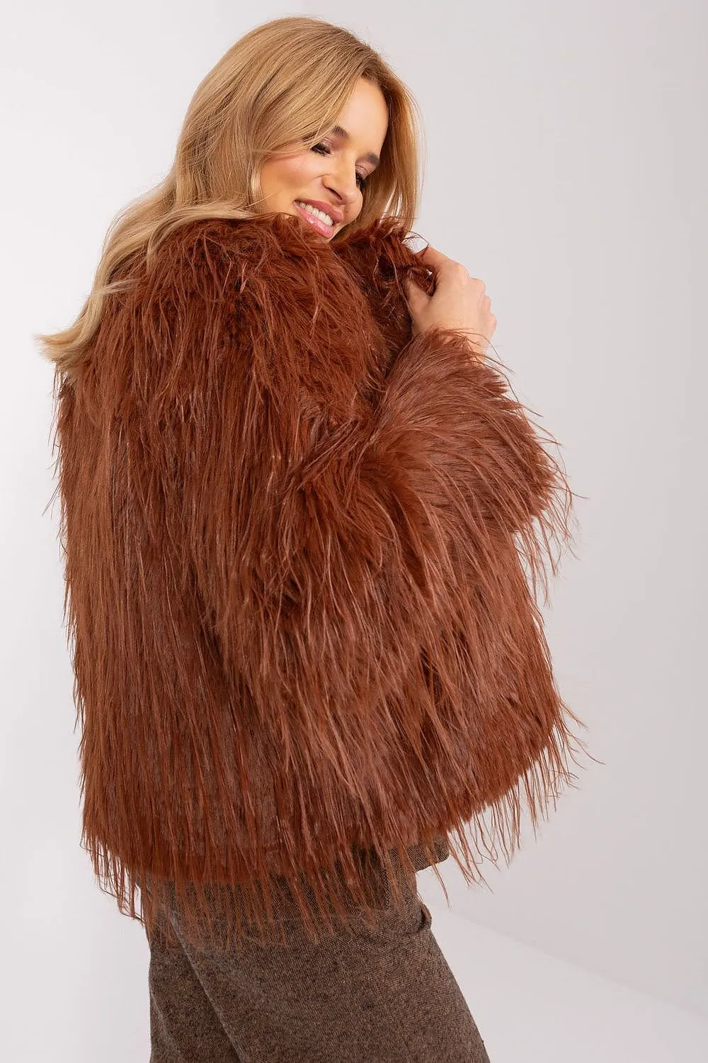 AT Faux Feather Fuzzy Jacket