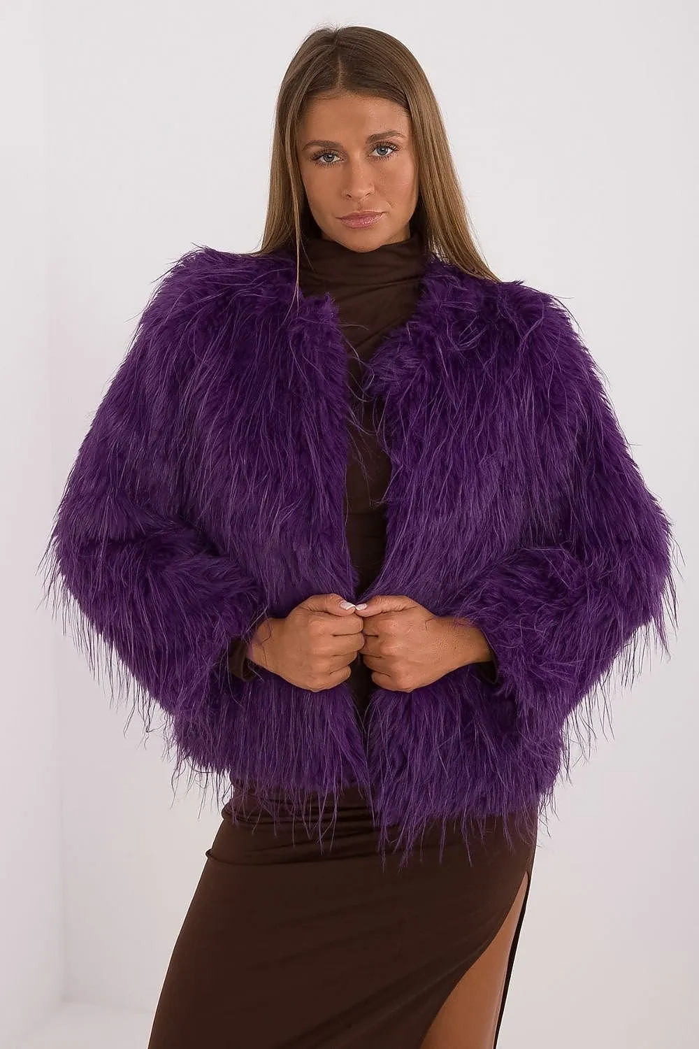 AT Faux Feather Fuzzy Jacket