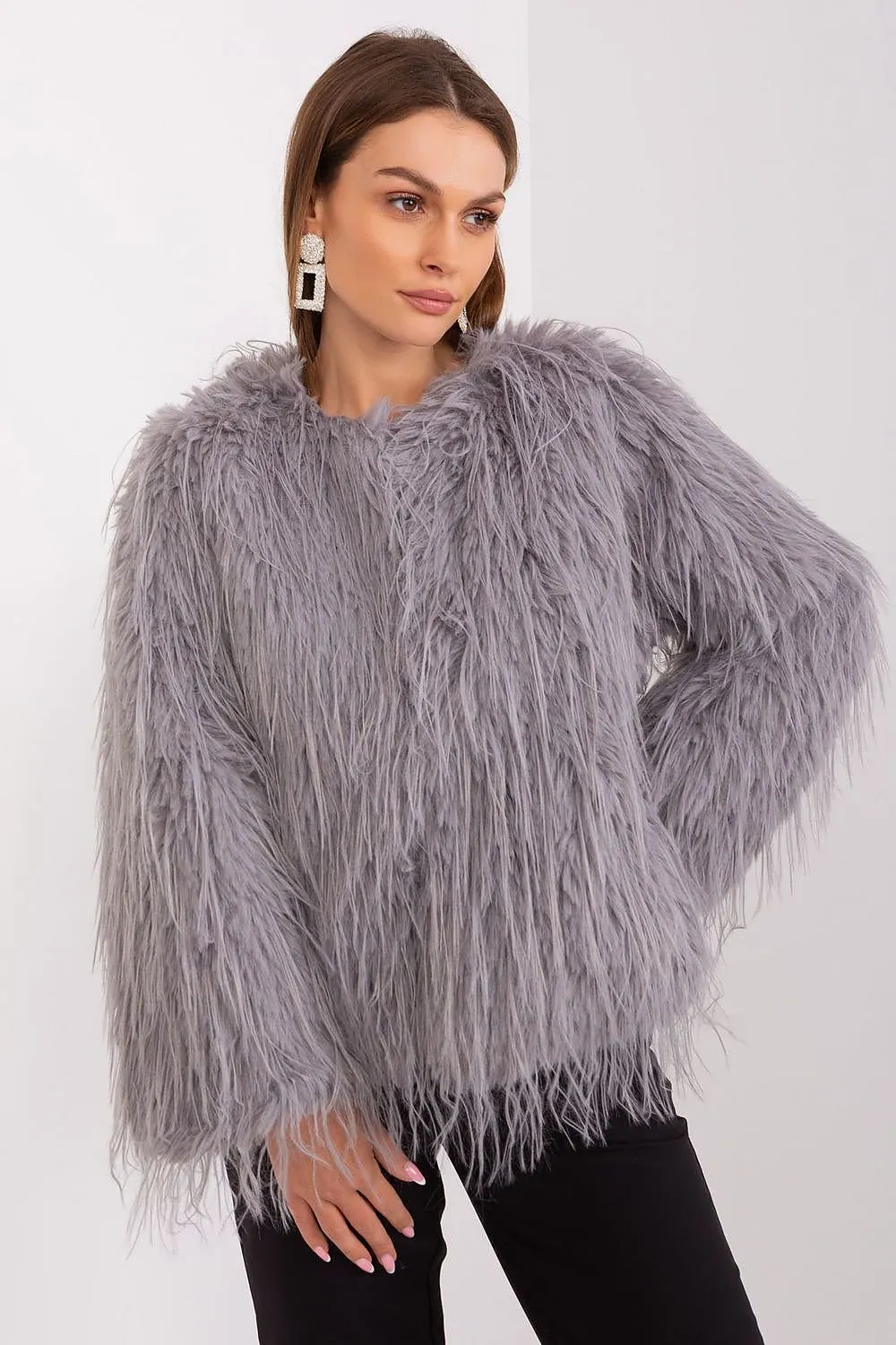 AT Faux Feather Fuzzy Jacket