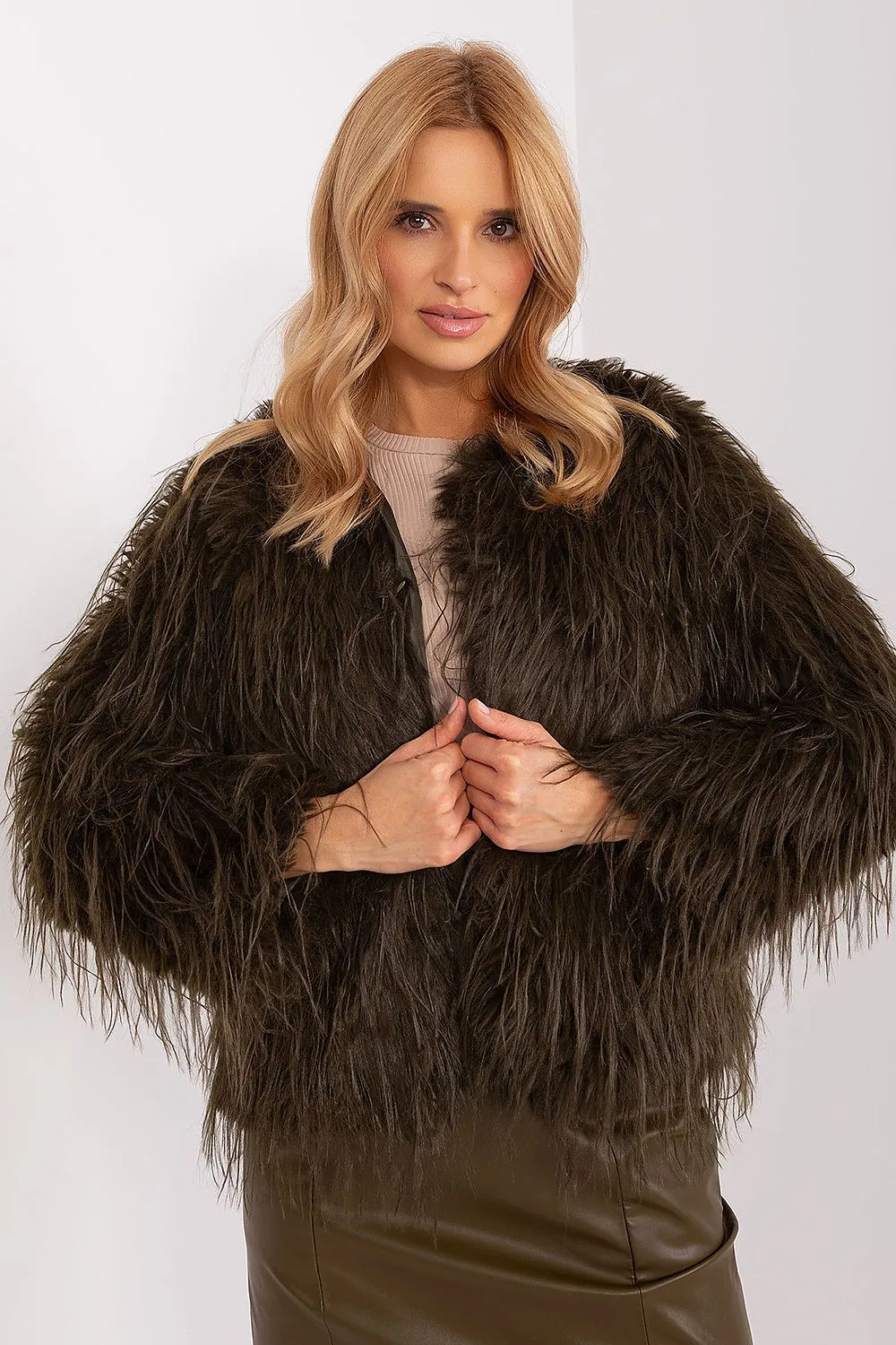 AT Faux Feather Fuzzy Jacket