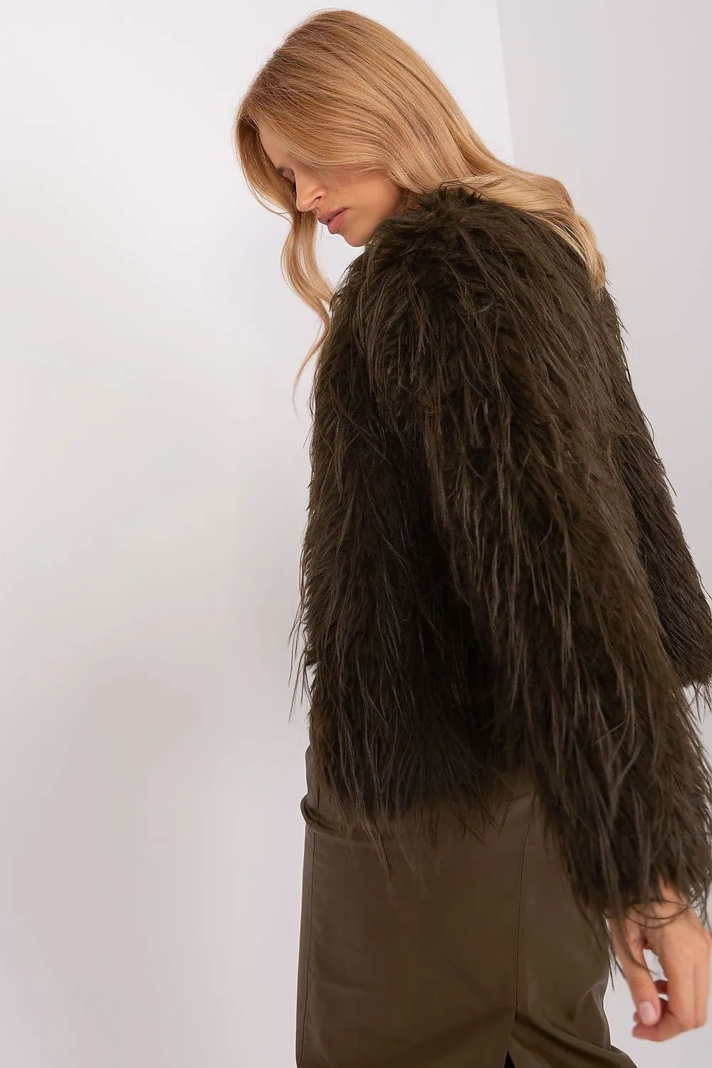 AT Faux Feather Fuzzy Jacket