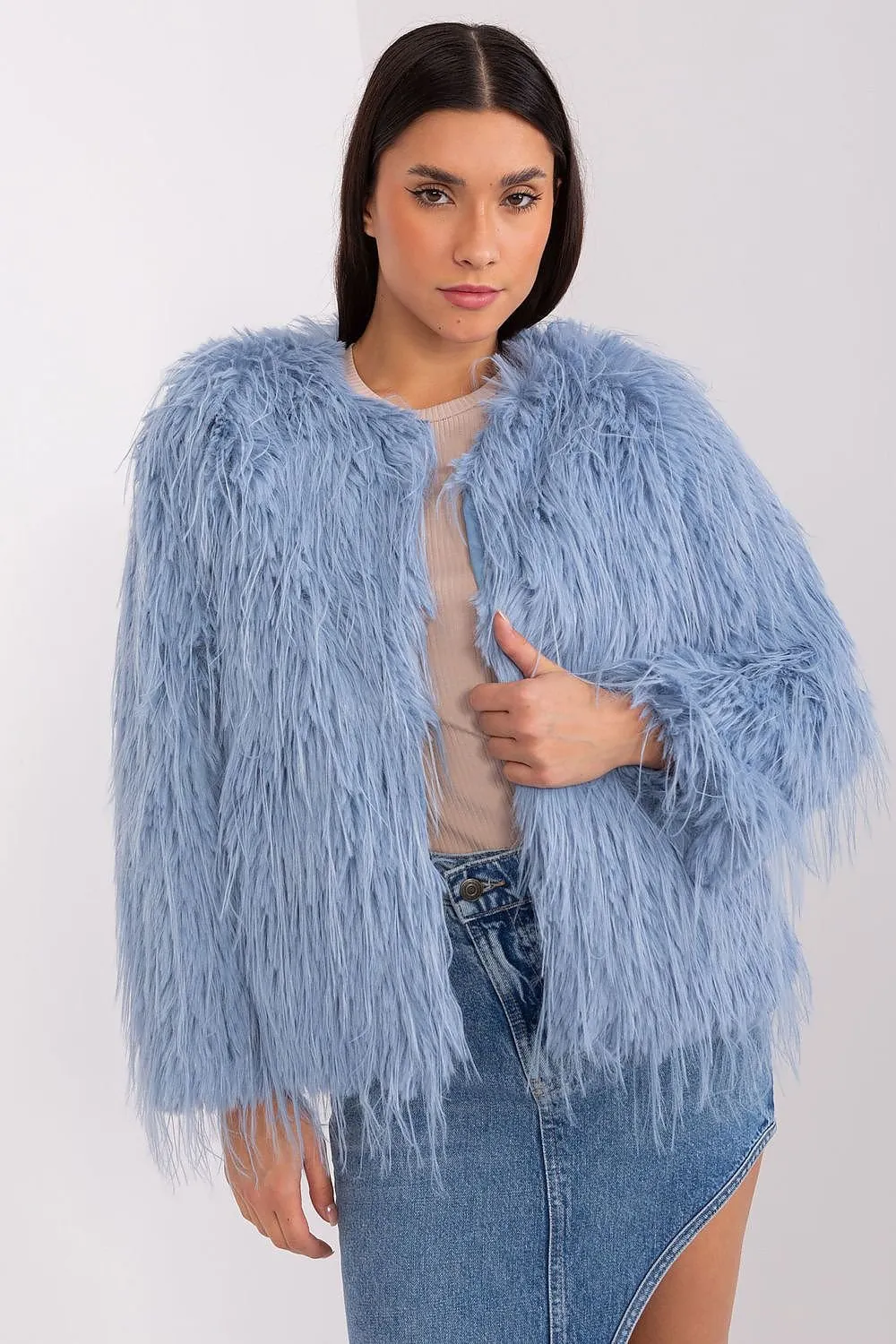 AT Faux Feather Fuzzy Jacket