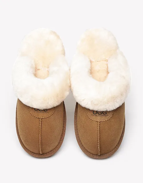 Australian Shepherd Double-Faced Sheepskin UGG Unisex Slippers Waffle Scuff Water Resistant