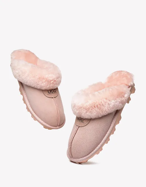 Australian Shepherd Double-Faced Sheepskin UGG Unisex Slippers Waffle Scuff Water Resistant