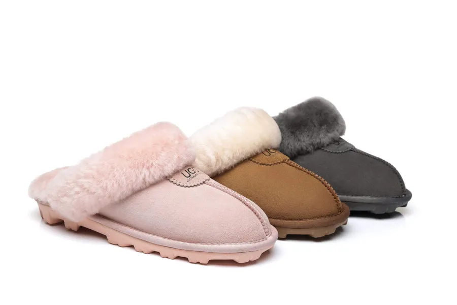 Australian Shepherd Double-Faced Sheepskin UGG Unisex Slippers Waffle Scuff Water Resistant