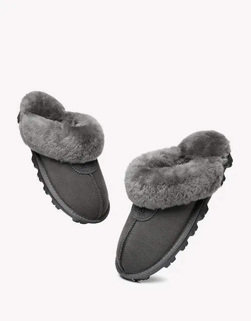 Australian Shepherd Double-Faced Sheepskin UGG Unisex Slippers Waffle Scuff Water Resistant