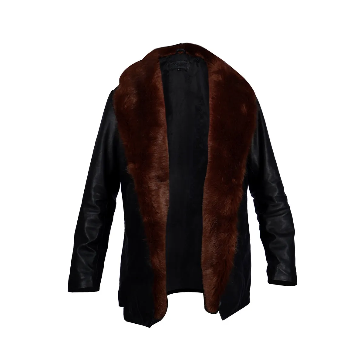 Backside Hand Painted Tiger Eyes With Super Soft Classic Fur Collar Black Leather Coat For Men By Brun & Bareskin