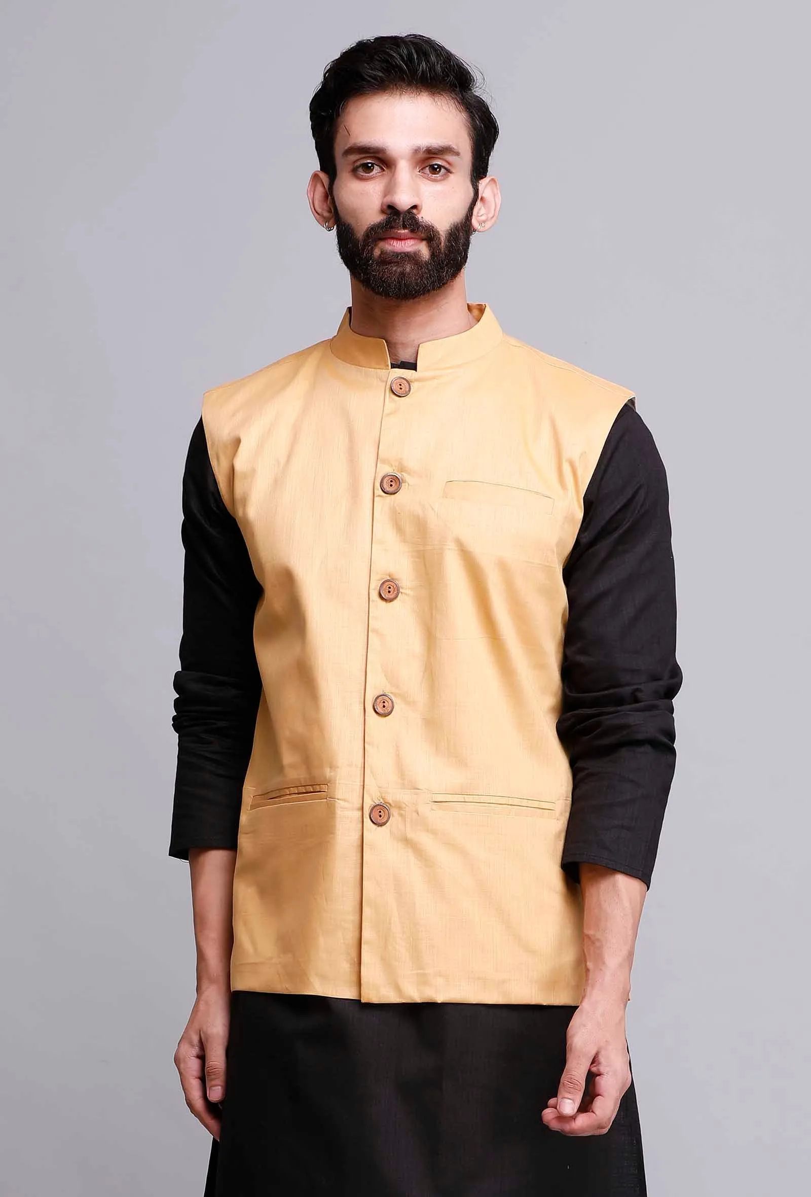 Beige Cotton Nehru Jacket