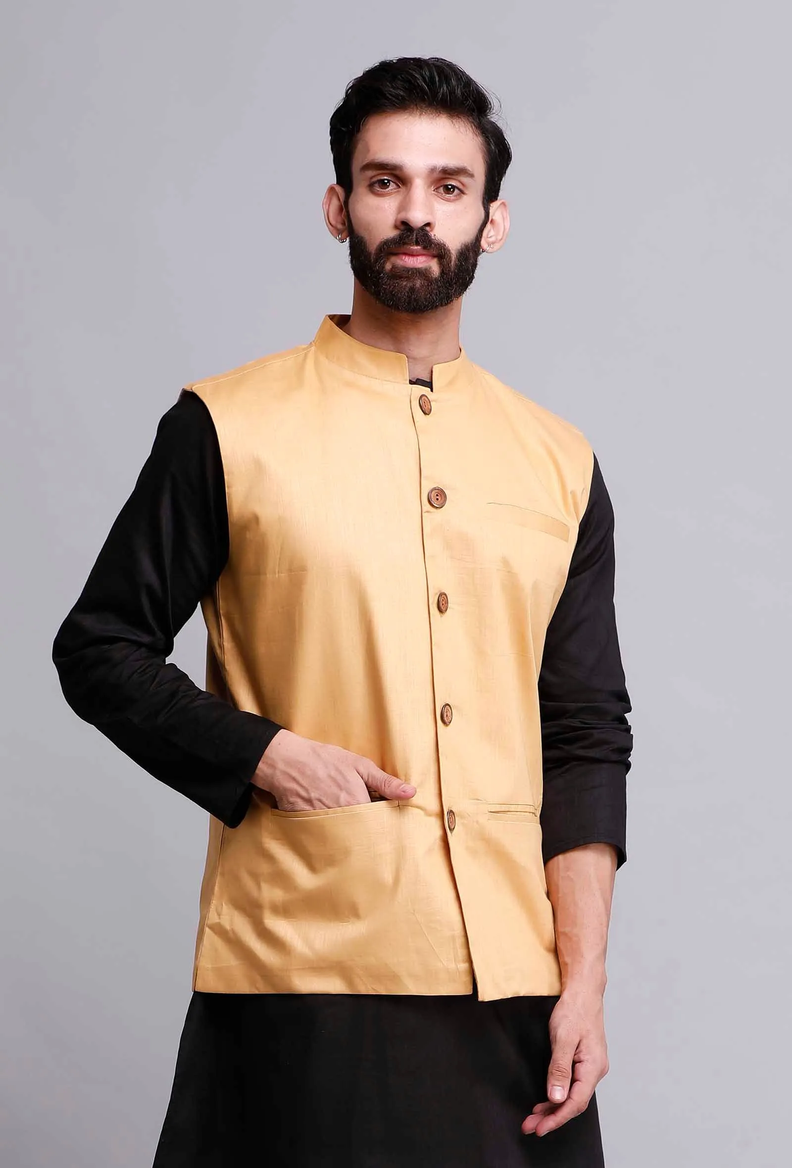 Beige Cotton Nehru Jacket