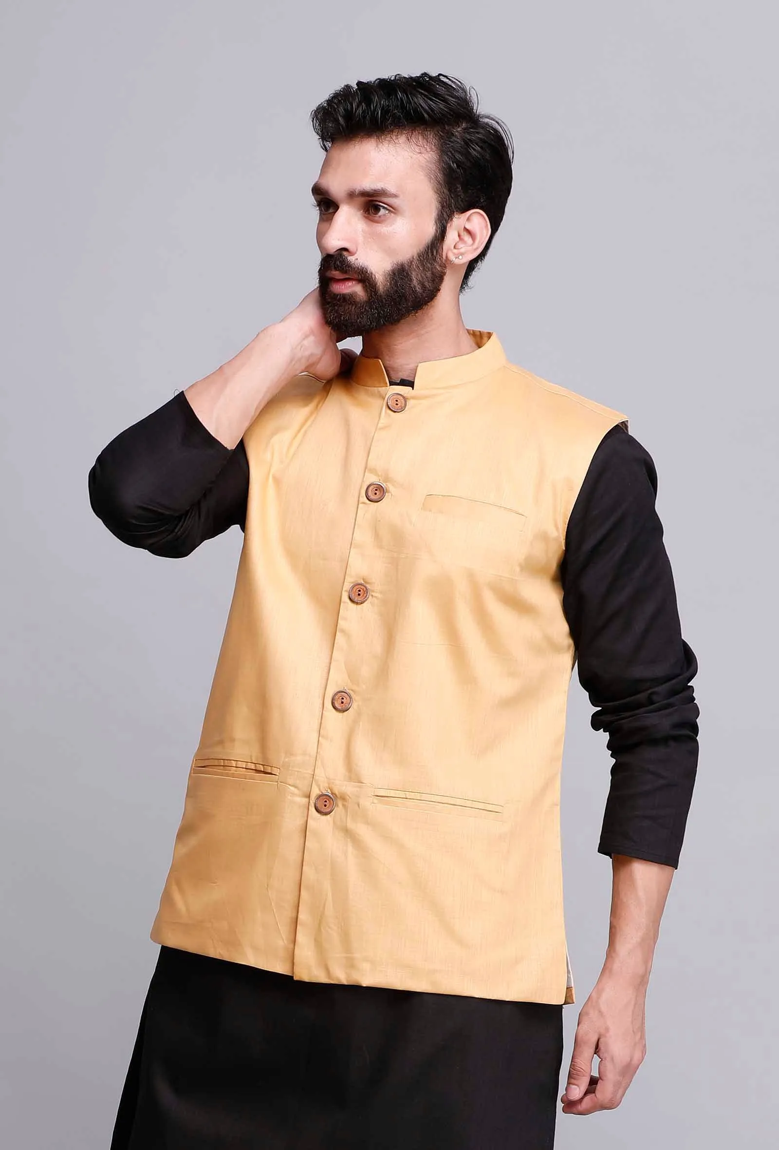 Beige Cotton Nehru Jacket