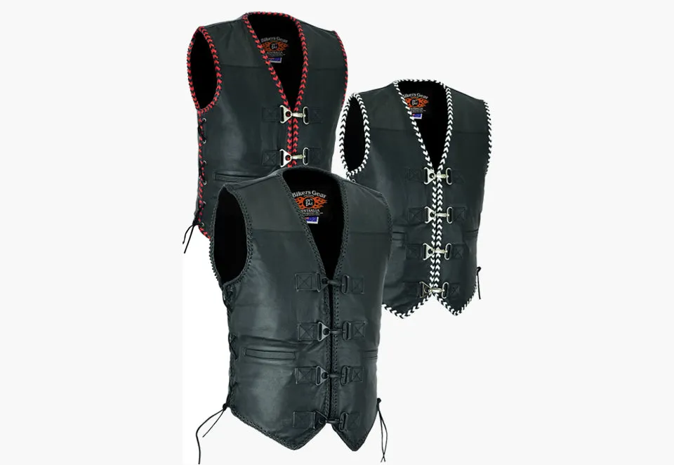 BGA Men's Rider Leather Motorcycle Vest Black