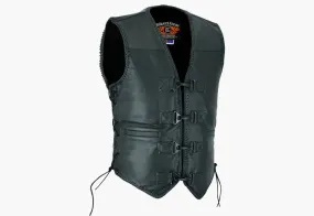 BGA Men's Rider Leather Motorcycle Vest Black