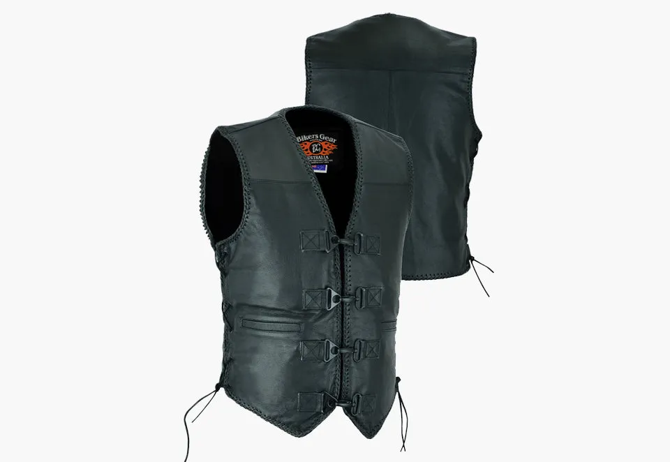 BGA Men's Rider Leather Motorcycle Vest Black