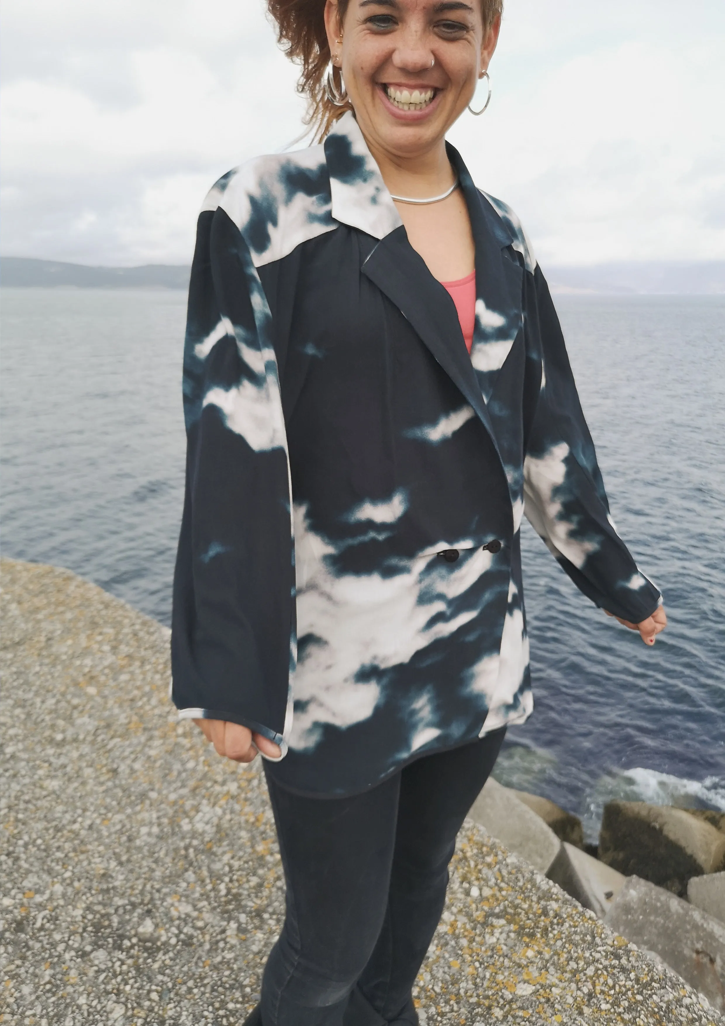 BLAZER/BLOUSE - VISCOSE print cloud black / white