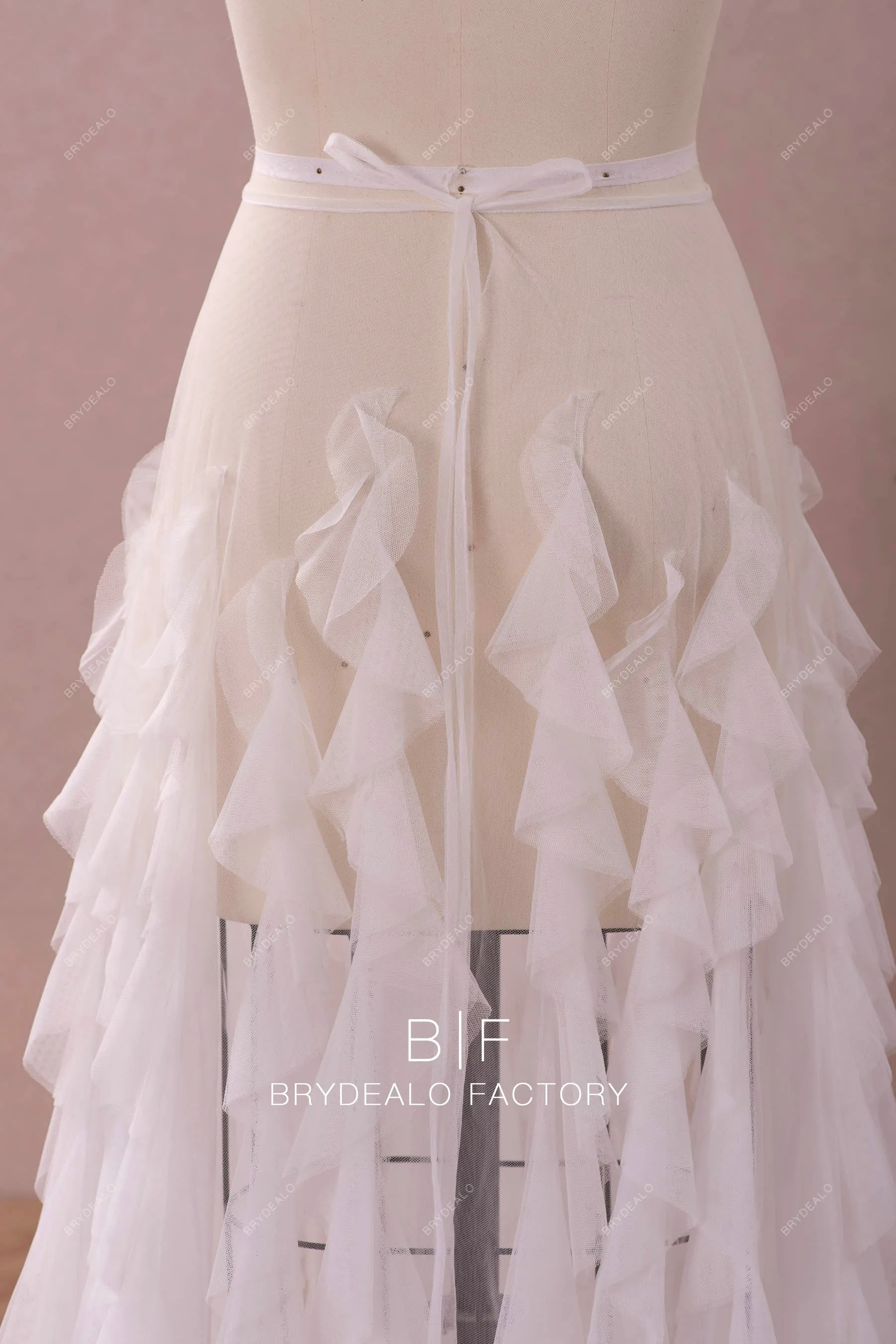 Boho Illusion Ruffled Removable Wedding Overskirt with Sweep Train