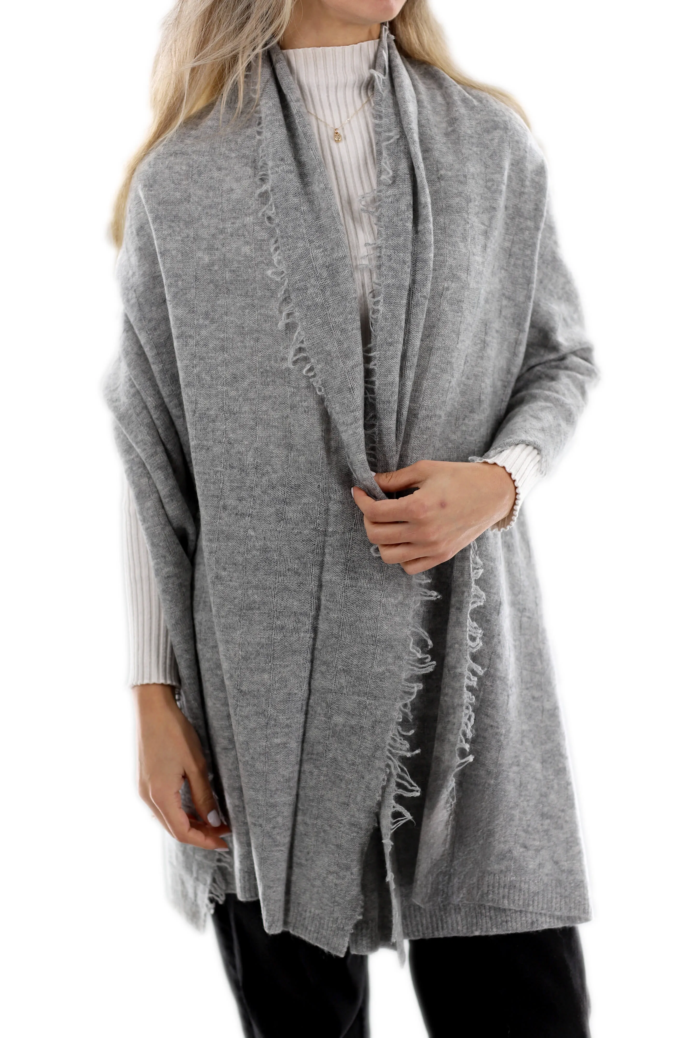 Box Knit Cashmere Blend Scarf - Grey