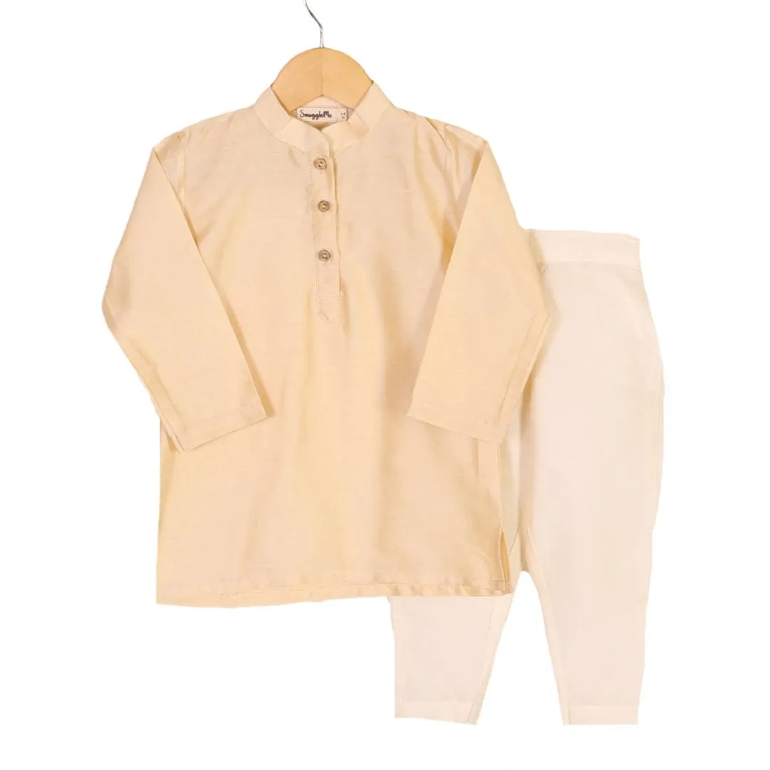 Boys Ethnic Brocade Floral Jacket with Rich Kurta Pant Set  - Yellow