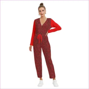 Caged Fire Womens V-neck High Waist Red Jumpsuit