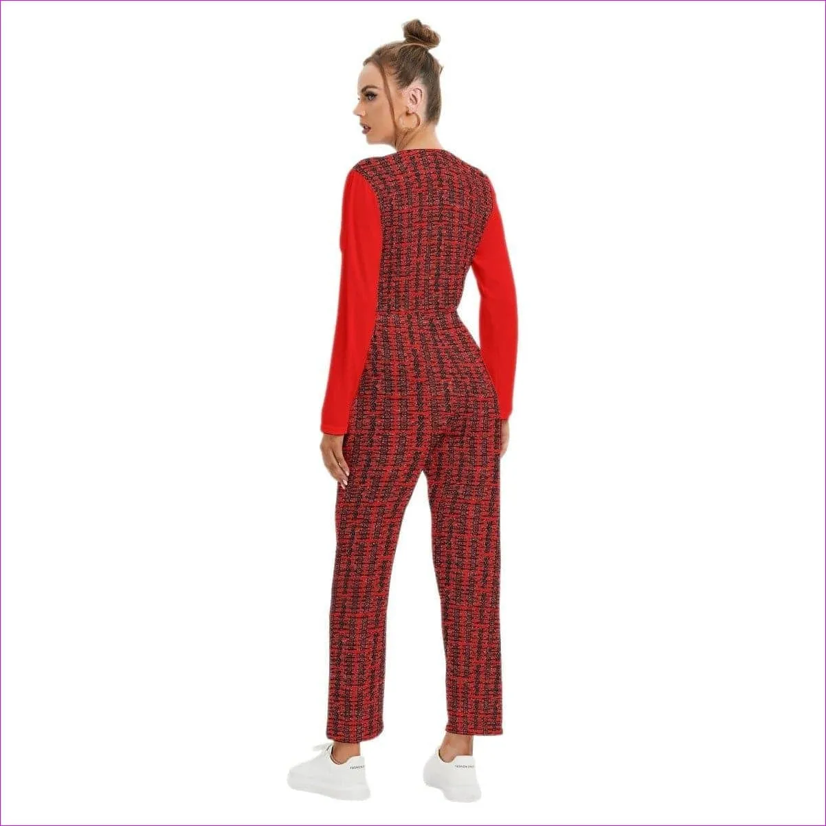 Caged Fire Womens V-neck High Waist Red Jumpsuit