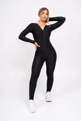 Cali Black Honeycomb Contouring Push Up Jumpsuit Romper