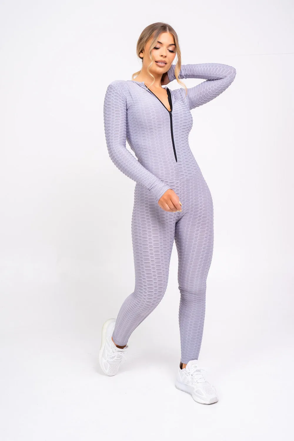 Cali Grey Honeycomb Contouring Push Up Jumpsuit Romper