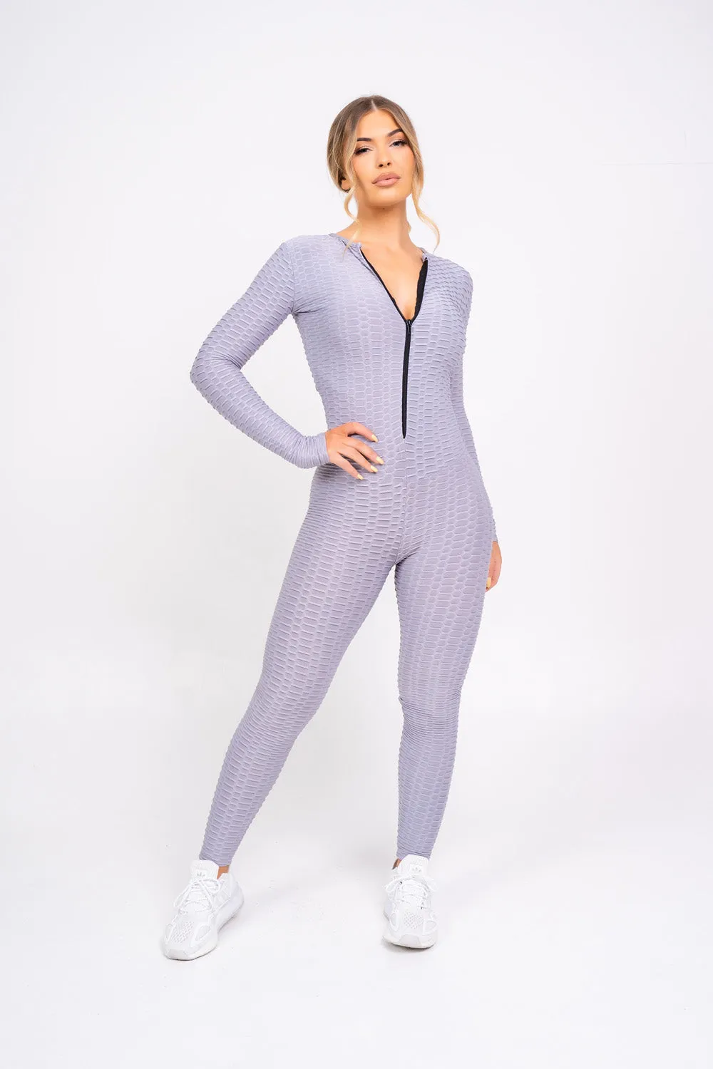 Cali Grey Honeycomb Contouring Push Up Jumpsuit Romper