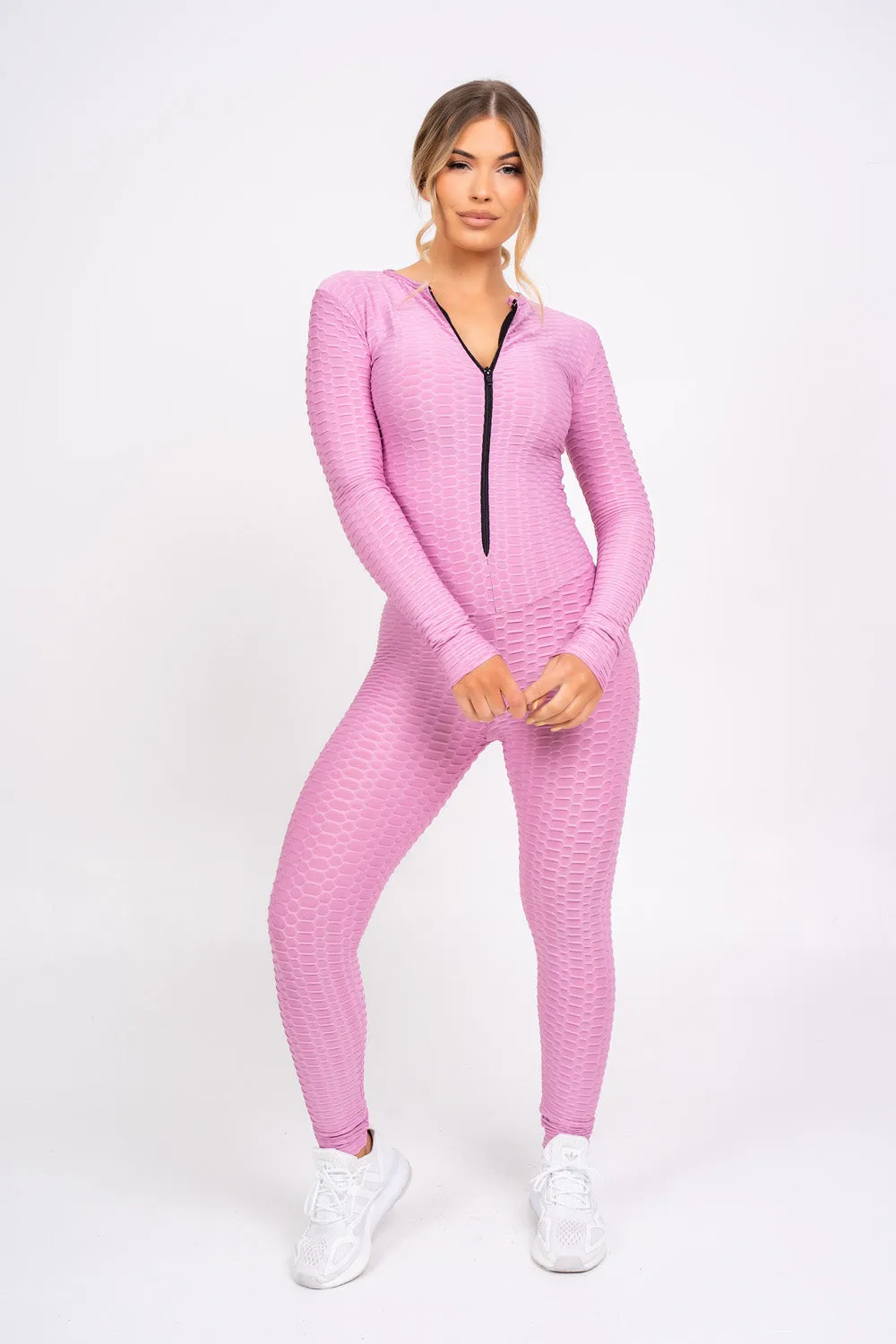 Cali Hot Pink Honeycomb Contouring Push Up Jumpsuit Romper