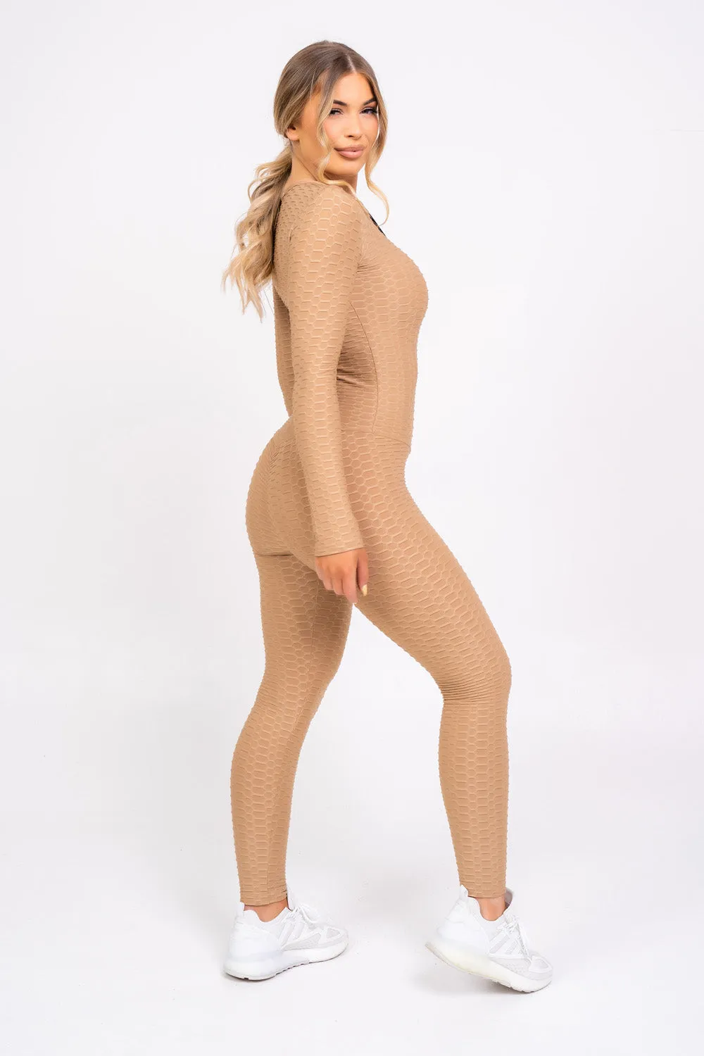 Cali Sand Honeycomb Contouring Push Up Jumpsuit Romper