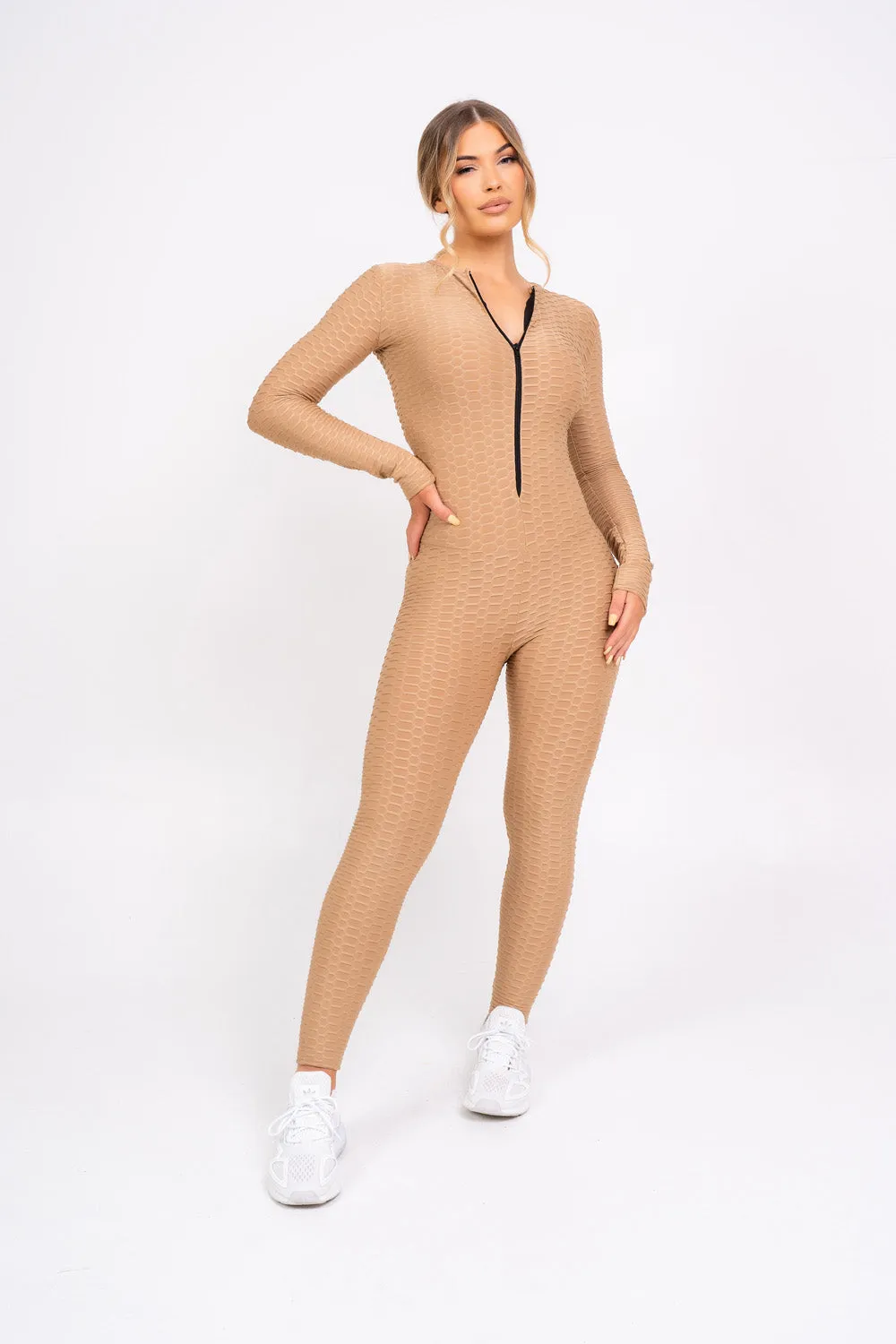 Cali Sand Honeycomb Contouring Push Up Jumpsuit Romper