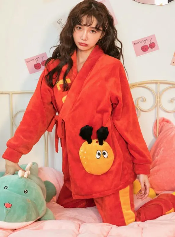 CARTOON CUTE KIMONO FLANNEL VELVET PADDED WARM SUIT