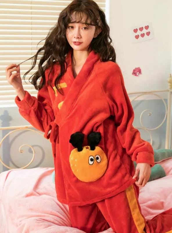 CARTOON CUTE KIMONO FLANNEL VELVET PADDED WARM SUIT