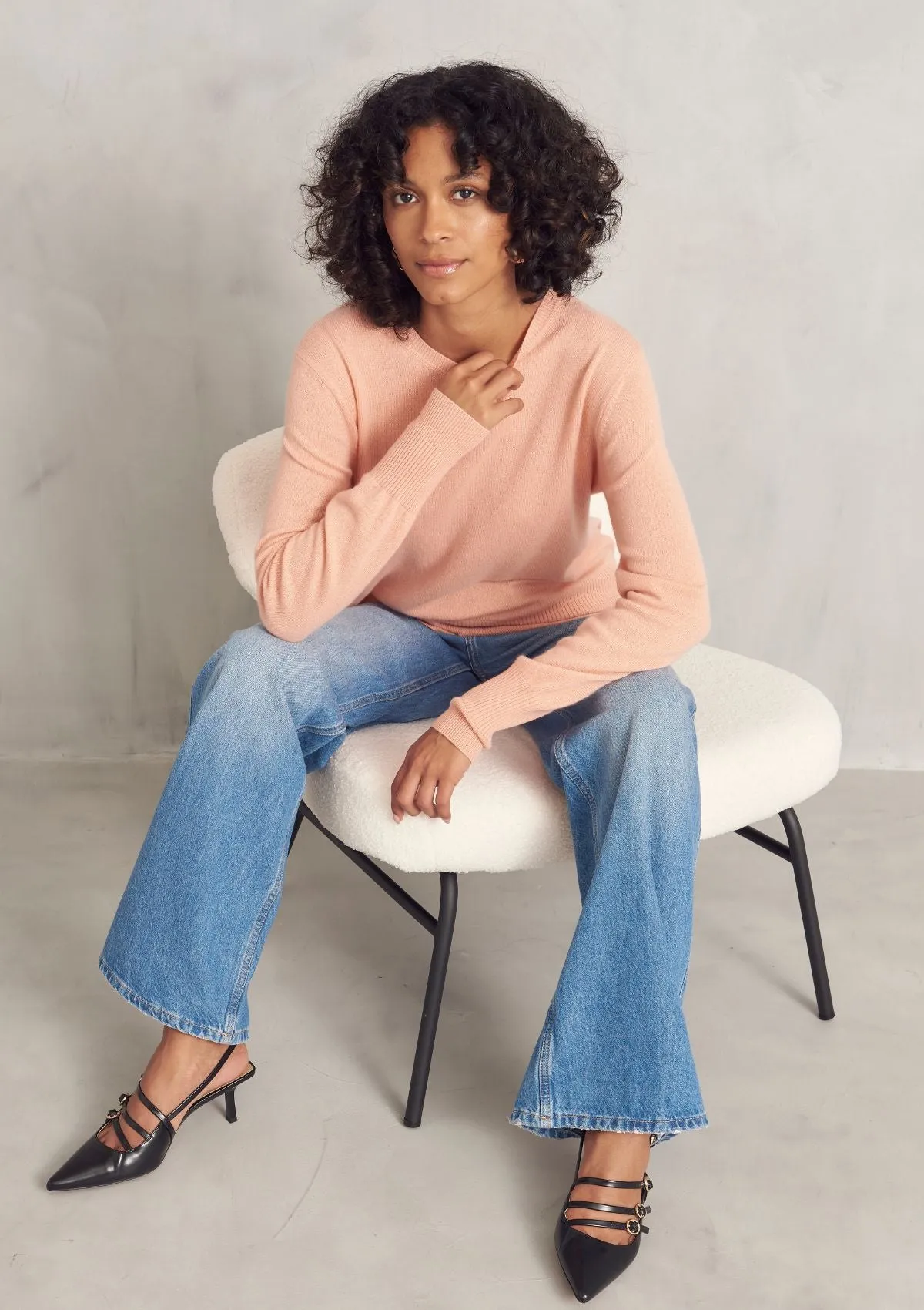 Cashmere Crew Neck Sweater in Nectar Peach