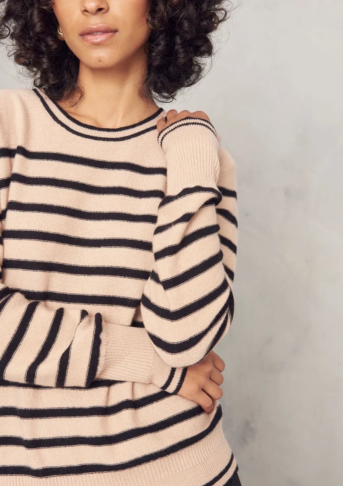 Cashmere Crew Neck Sweater in Praline Stripe