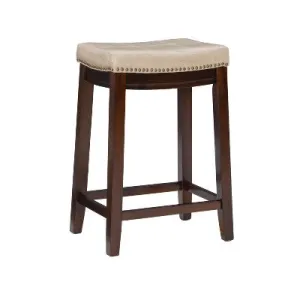 Claridge Leather Saddle Counter Height Barstool Beige - Linon